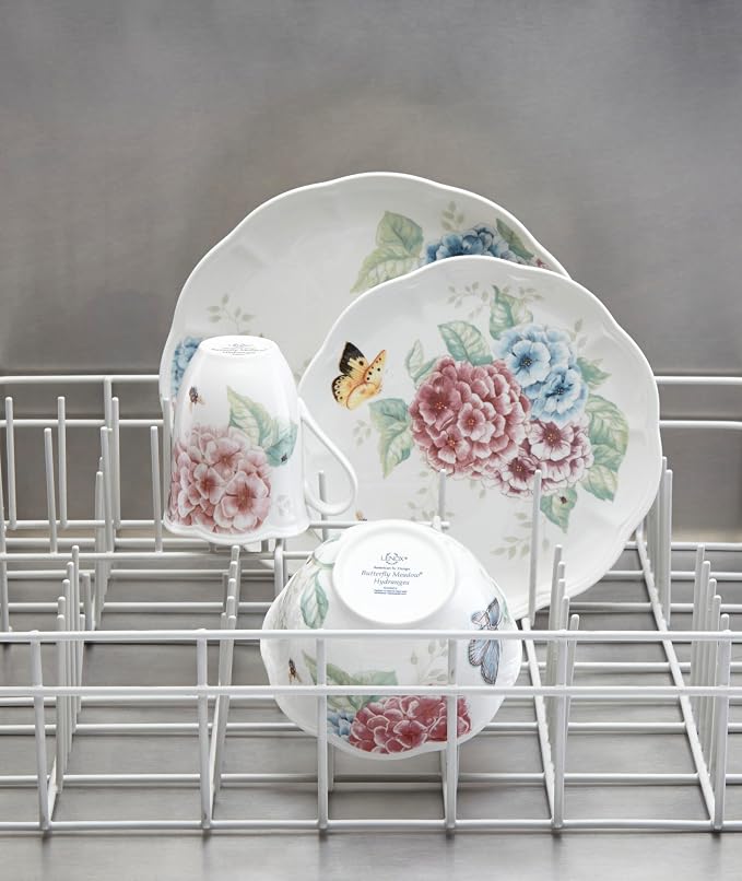 Lenox Dinnerware Set, Butterfly Meadow Hydrangea 12-Piece Set, Service For 4, Made From Ceramic Porcelain, Dishwasher And Microwave Safe, Plates And Bowls Sets, Home & Kitchen (Assorted, 12 Piece)