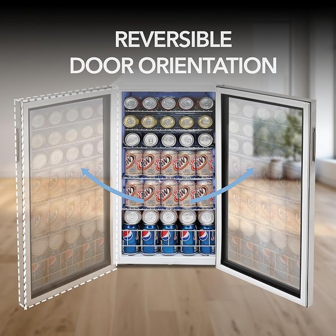 Whynter Beverage Refrigerator with Double-Layer Glass Door, 127-Can 3.1 Cu. Ft. Drink Mini Fridge with Lock, BR-128WS, Stainless Steel
