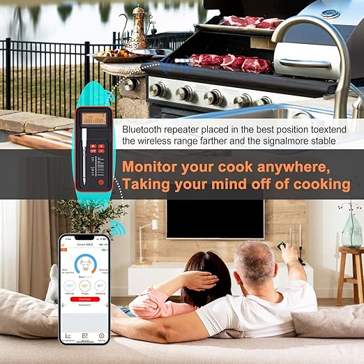 Digital Wireless Bluetooth Meat Thermometer, Standalone Display Base, No need to always open the application, Real-Time Monitoring & Smart Alerts,No need to stay by the grill all the time