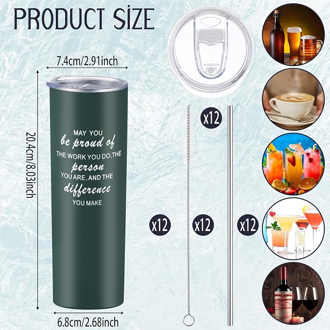 Lallisa 12 Sets Thank You Gifts for Men Women Insulated Stainless Steel Travel Tumbler Mug 20oz Inspirational Appreciation Christmas Gifts for Boss Teacher Employee Coworker Friends(Mixed Colors)