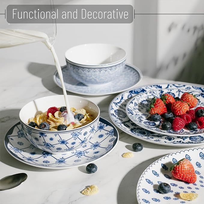 BTaT- Ceramic Dinnerware Sets for 4, 12 pcs, Porcelain Plates and Bowls, Ceramic Dish Set, Microwave & Dishwasher Safe