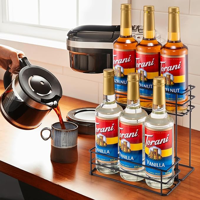 kimilus 6 Bottle Coffee Syrup Organizer Coffee Syrup Rack for Coffee Bar Kitchen Small Wine Rack for Bar Family Storage for Syrup Wine Dressing