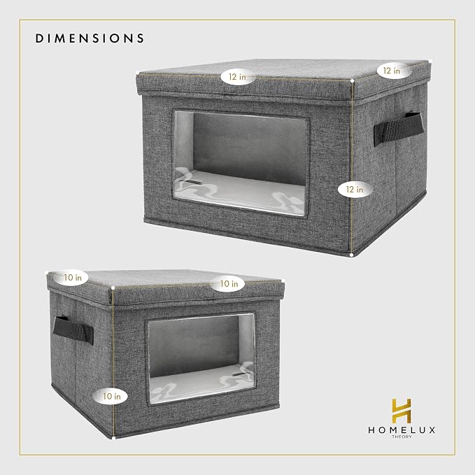 HOMELUX THEORY Plate Storage Box, 2pc 12"x8" Ivory Hard Shell China Storage Containers, Kitchen Storage Bins With Lids, Heavy Duty Moving Box with Handles for Dishes, Dinner Plate & Dinnerware