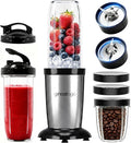 Compact Personal Blender for Smoothies & Shakes, 2-in-1 Bullet Blender and Grinder with 11-Piece Set, 2×24oz To-Go Cups + 10oz Grinding Cup, Ice Crushing, BPA-Free, Dishwasher Safe,Ideal Gift