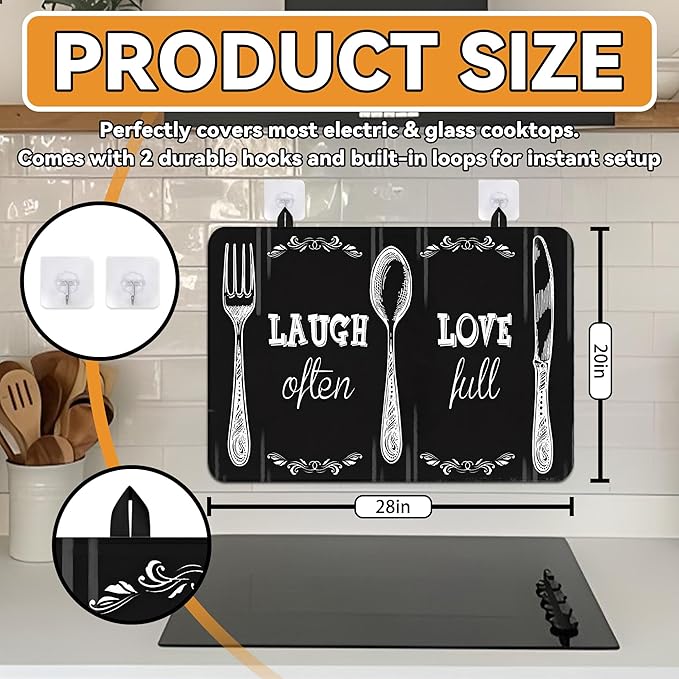 Decorative Stove Top Covers for Electric Stove 28"x20" – Heat Resistant Glass Cooktop Protector Dish Drying Mat – Non-Slip Rubber Backing Washer Top Cover Waterproof Extra Counter Space (Kitchen 2)