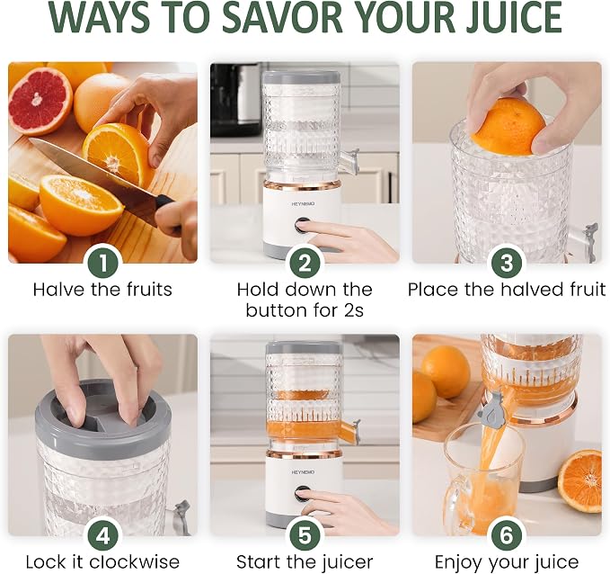 Portable Electric Orange Juicer, Rechargeable Citrus Juicer with USB-C Charging, Automatic Orange Squeezer Machine, 8oz Fresh Juice Capacity, Easy Clean Compact Juicer for Home & Travel