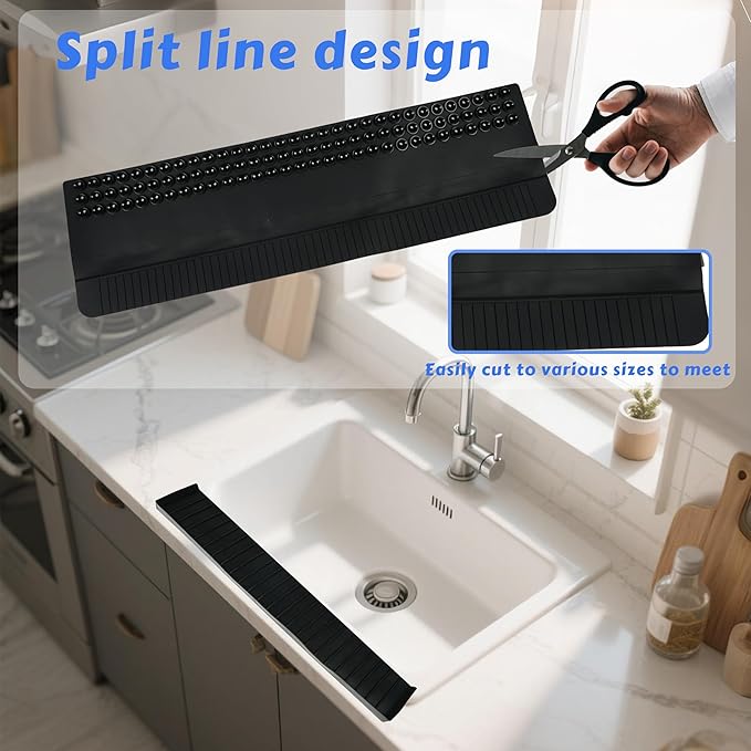 Silicone Sink Edge Protector 20", Kitchen Faucet Splash Guard with Suction Cups, Tilt and Cuttable Edge Guard, Multi-function Sink Accessories for Kitchen, Bathroom, Steel, Granite, Quartz Countertop