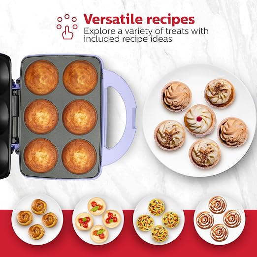 Holstein Housewares Non-Stick 6-Count Electric Cupcake Maker Machine – Bakes 6 Cupcakes, Muffins, Pizza Cups, Cinnamon Buns – Perfect for Gifts, Birthdays, Holidays, or Bake Sales, Lavender
