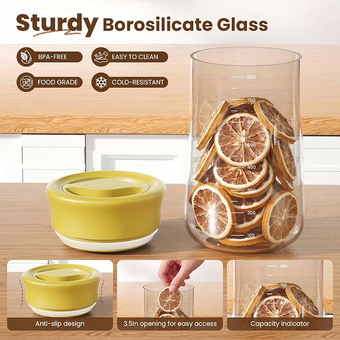 OURCABECUE Wide Mouth Mason Jar 27 oz, 2026 Upgrade 90° Rotating Lid Glass Storage Jar, Food Grade Overnight Oats & Yogurt Jar, Dry Snacks Candies jar