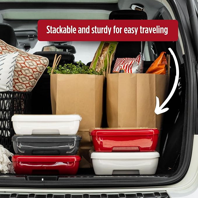 Fancy Panz Marble Premium Aluminum Foil Pan Carrier with Secure Latch Lid & Hot/Cold Gel Pack - Made in USA Reusable Casserole Carrier for Half Size Pans - Food Transport Holder for Entertaining
