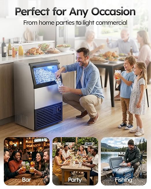 Mojgar Commercial Ice Maker Machine, 100lbs/24H with 33lbs Ice Storage Under Counter Ice Machine, Stainless Steel Built-in Freestanding Ice Maker Self-Cleaning for Home Bar