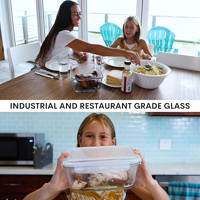 Razab Loaf Pan Set of 2 + 3300 ml / 112 Oz Large Glass Food Storage Containers with Lids, Airtight Large Glass Meal Prep Containers Reusable Leak Proof & BPA Free