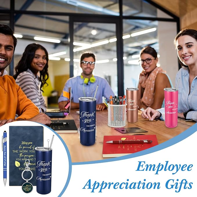 Ireer Employee Appreciation Gifts Thank You Teacher Gifts 20 oz Insulated Tumbler Keychain Pen Notepad(Stylish Colors,12 Sets)
