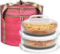 2 Pack Pie Carrier with Lids and Handles, Loadable Cupcake or Pizza Storage Containers, Includes Insulated Bags and Insulated Non-Slip Pads, Perfect for Transportation (Red)