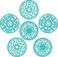 Silicone Trivet Mat-Trivets for Hot Dishes, Table, Countertop, Non-Slip Heat Resistant Modern Kitchen Pads, Teapot Trivet-Flexible Round Mat, Multi-Use Intricately Carved Trivets of 6 Teal Blue