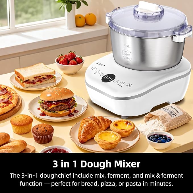 AIZIYO DoughChief, 7.4QT Dough Maker, Dough Mixer with Ferment Function, 304 Stainless Steel Bowl, Removeable lid, Touch Panel Control, Electric Dough Proofing Box for Pizza & Bread
