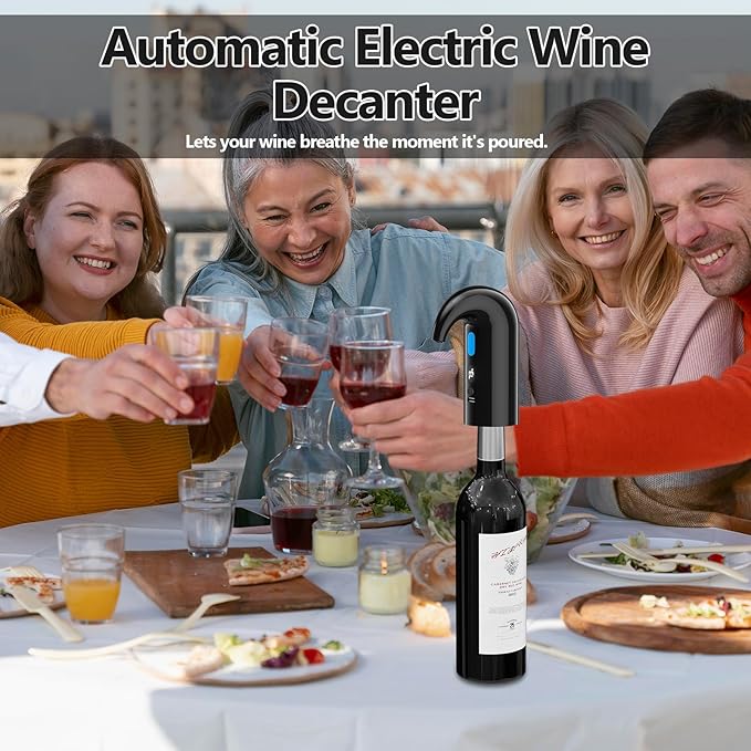 Electric Wine Aerator & Decanter Pump – Perfect Mother’s Day Gift: Quiet Dual-Pump Aeration, Measured Pouring, Temp Display & USB Rechargeable System – Professional Wine Tool for Home Bars (Black)