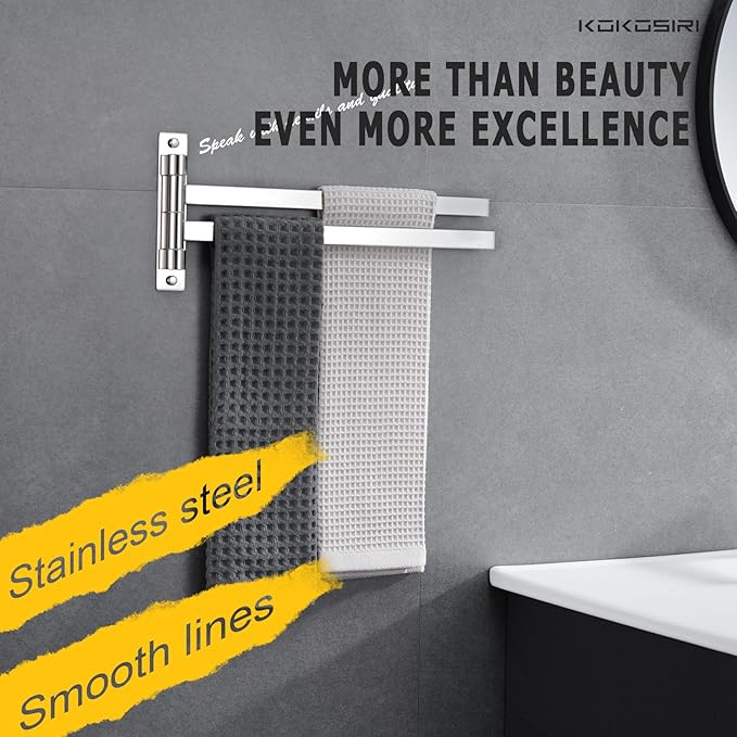 KOKOSIRI Swivel Towel Bars Swing Out Hand Towel Holder 2-Arm for Bathroom Kitchen Toilet Wall Mounted Chrome Stainless Steel B5007CH-A2