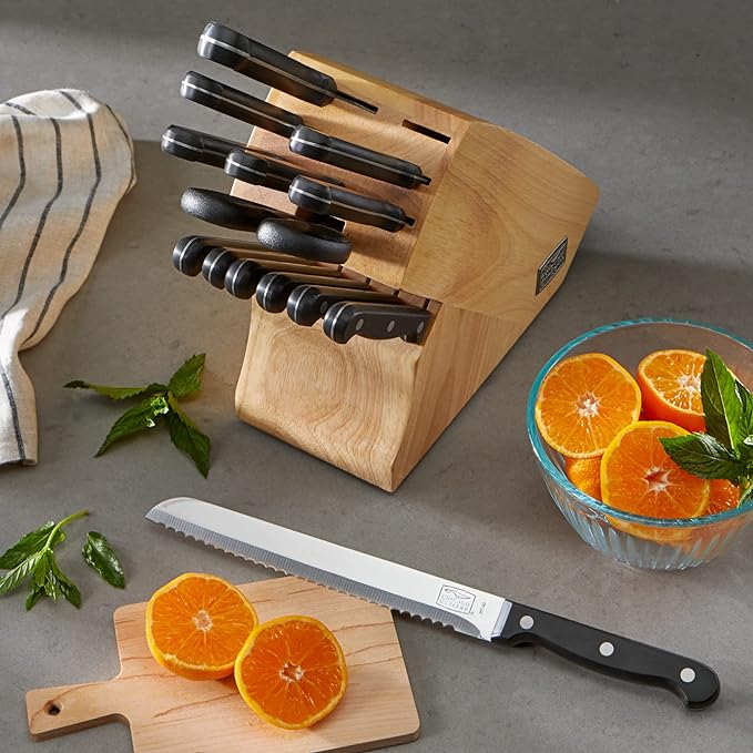 Chicago Cutlery Essentials (15-PC) Stainless Steel Kitchen Knife Block Set With Block, Sharp Stainless Steel Cutlerly Chef Knives Set & Scissors Shears