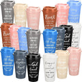 Skylety 40 Pack Bulk Christian Gifts for Men Women 16oz Reusable Bible Verse Tumbler Plastic Coffee Cup with Lid Inspirational Religious Church Gift for Teacher Graduation Party Favor (Morandi Color)