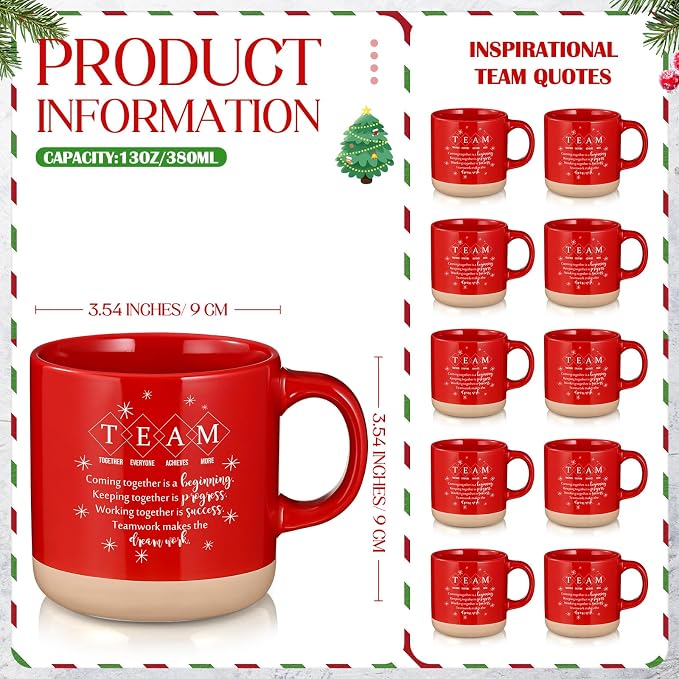 Didaey 10 Pcs Team Gifts for Employees Bulk 13 oz Thank You Mugs Gifts Bulk Cups Red Team Cups Inspirational Ceramic Coffee Mugs for Teacher Nurse Coworker Office Staff Manager