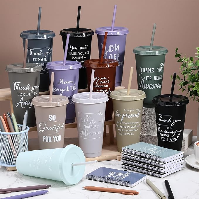 Shellwei 36 Pcs Employee Appreciation Gifts Bulk 24 oz Thank You Tumbler with Lid and Straw Mini Spiral Notebooks and Pens Appreciation Gifts for Team Employee Coworkers Teacher (Amazing)