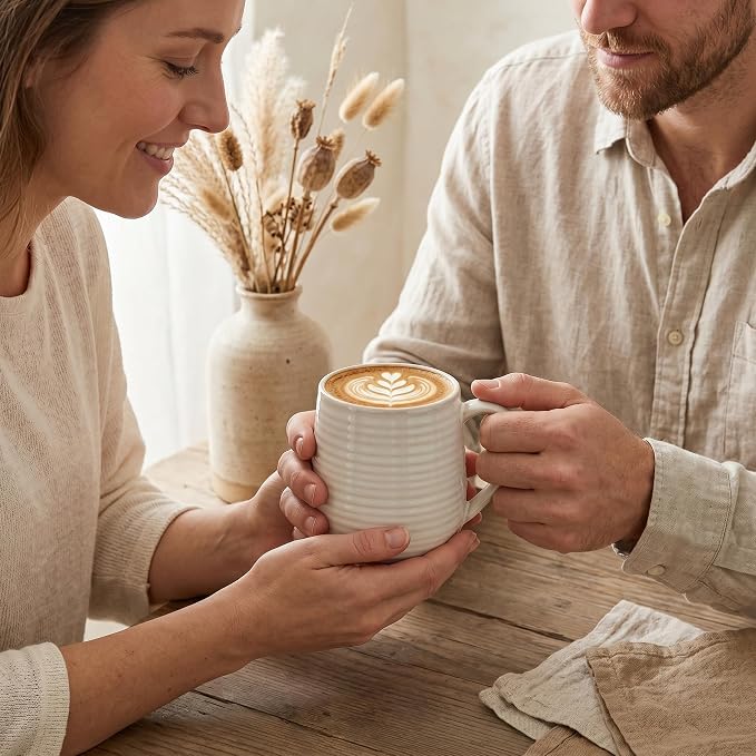 Coffee Mugs, 15 Ounce Coffee Cups Set of 6, Ceramic Tea Cups for Latte Milk Cappuccino Cocoa Mocha, Creamy White Mugs with Handle for Mom and Dad as Gifts, Dishwasher & Microwave Safe