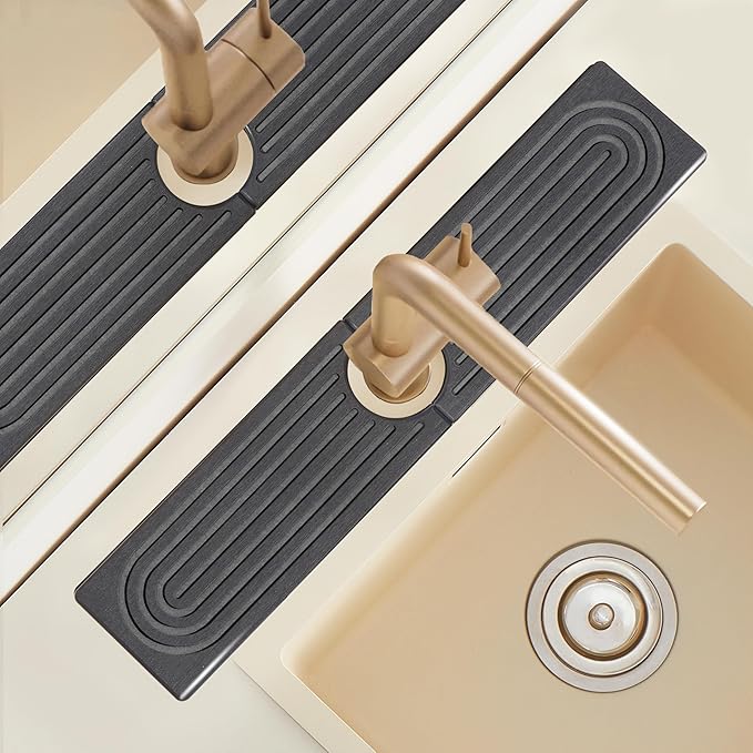 Diatomite Sink Mat around Faucet, Instant Dry Stone Sink Tray Cleaning Tools Holder Prevents Moisture Buildup, Sink Splash Guard for Bathroom Laundry Counter, Elegance Stylish Birthday Gift, Dark Gray