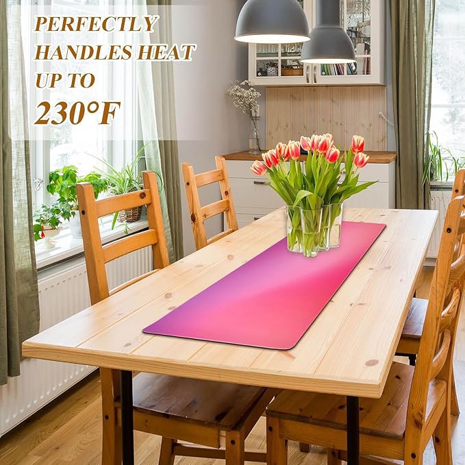 Gradient Pink Red Trivet Table Runner Heat Resistant 230F for Hot Dishes Pots Plates Kitchen Dining Table Protector Decorative 39.37 X 11.8 Inch