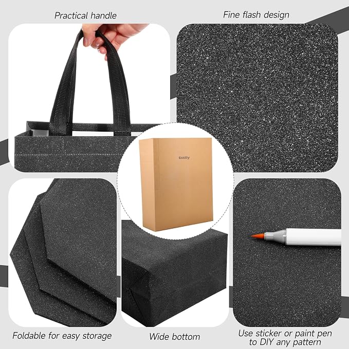 Eccliy Reusable Gift Bags Set Glossy Grocery Gift Tote Bag with Handle for Wedding, Bridal Shower, 4th of July, Summer Event(10 x 8 x 4.7 Inch,Dark Grey,80 Pcs)