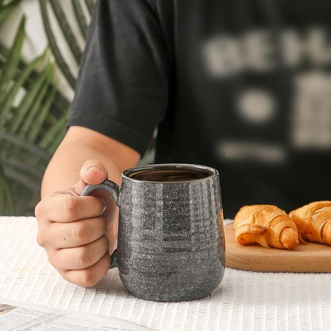 HASENSE Ceramic Coffee Mugs - 15 OZ Large Coffee Cups Set of 4 with Handle for Hot Beverage, Porcelain Latte Mugs for Tea, Milk, Cocoa, Cappuccino and Mocha, Microwave and Dishwasher Safe, Grey