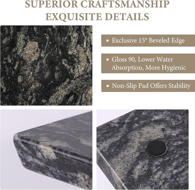 Koville Brazilian Natural Granite Cutting Board for Kitchen, 16x20inch Extra Large Hand Crafted Stone Slab for Cheese, Charcuterie, Pastry Board - Wedding Gift, House Warming Gift