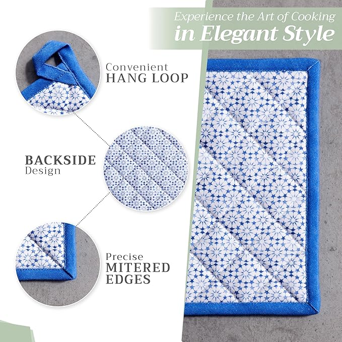 Maison d' Hermine Pot Holders 100% Cotton Heat Resistant Potholders 8" x 8" Hot Pads with Loop BBQ Cooking Baking Gifts for Mothers Day Handling Hot Pans Spring/Summer (Pack of 2, Passiflora)