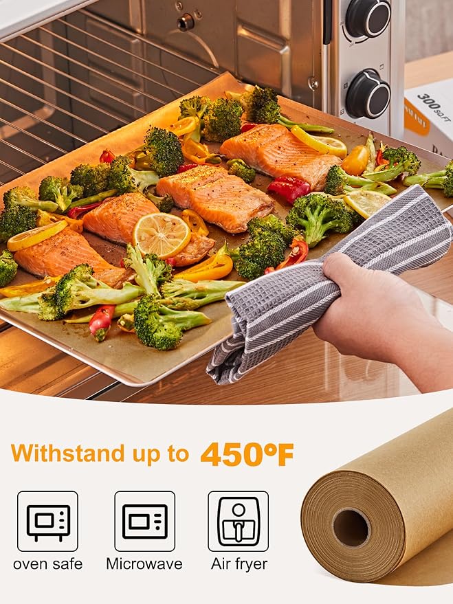 SMARTAKE Parchment Paper Roll for Baking, 2-Pack of 15 in x 242 ft, 600 sq.ft, Non-Stick Baking Paper Sheets with Slide Cutter, Heavy Duty Extra Long, for Kitchen Baking Cooking Grilling, Unbleached