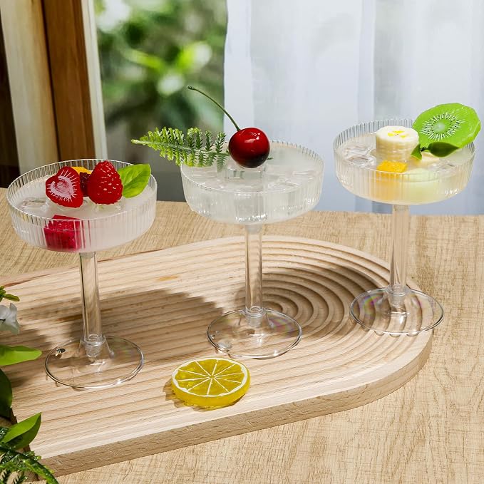 100 Pcs Ribbed Martini Glasses 5 oz Disposable Plastic Vintage Ribbed Coupe Glasses Cocktail Unbreakable Dessert Parfait Glassware for Wedding Party Supplies (Clear)