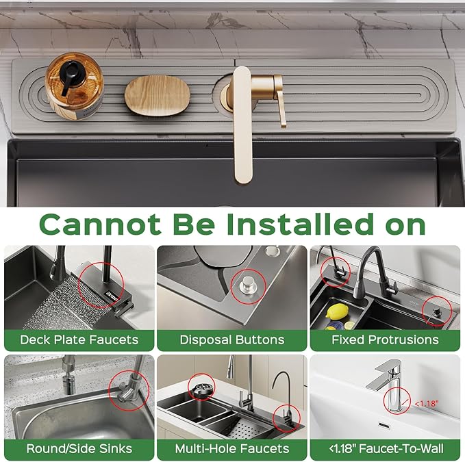 23.6 Inch Stone Faucet Mat for Kitchen Sink Splash Guard - Diatomite Quick Dry Stone Mat Kitchen Sink Protectors, Water-Absorbent Faucet Handle Drip Tray (Gray, 23.6" x 3.9")