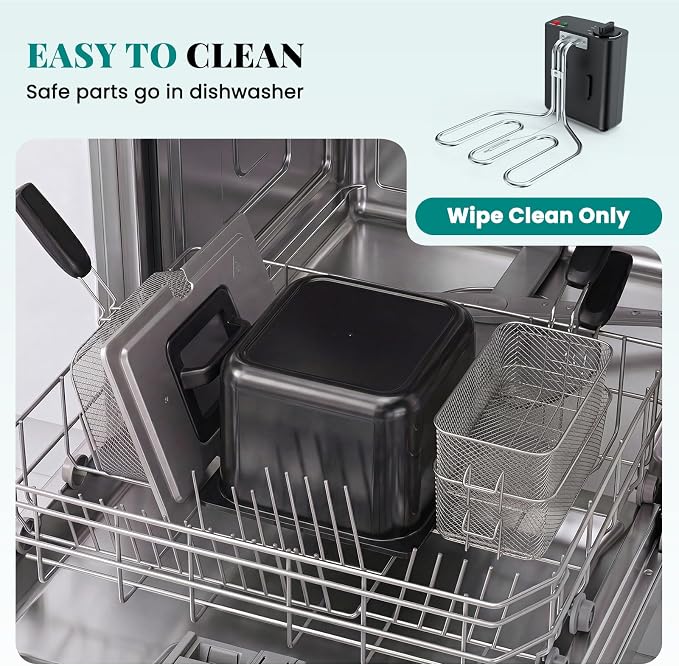 OLIXIS Deep Fryer for Home Use, Large Electric Fryer with 3 Blankets, 5 Liter Capacity, 1800W Power, 4 Adjustable Temp, Lid with Viewing Window for Fried Chicken, Shrimp, French Fries, Silver