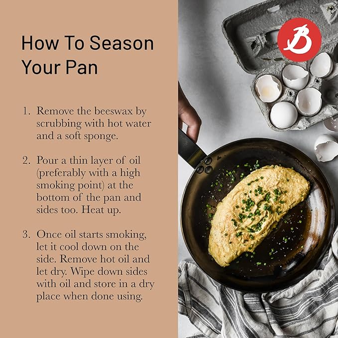 de Buyer Blue Carbon Steel Crepe & Tortilla Pan - 8” Diameter, 6.25" Cooking Surface - Ideal for Making & Reheating Crepes, Tortillas & Pancakes - Naturally Non-Stick Finish - Made in France