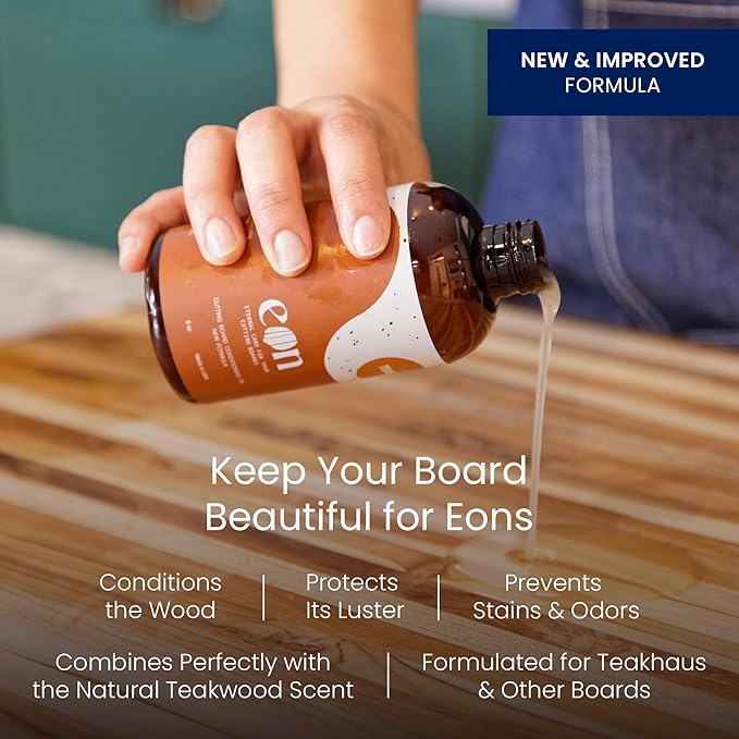 Teakhaus Carving Board and EON Cutting Board Oil Set - Small (S) Teak Wood Cutting Board with Juice Groovel & Food-Grade Mineral Oil - 16”L x 12”W x 1.5” Thick - FSC Certified