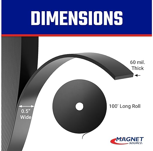 Master Magnetics Flexible Magnet Strip - One-Sided Magnetic Strip, Cuttable Magnet, 0.5" Wide, 0.06" Thick, 100 Feet, ZGN10PBX