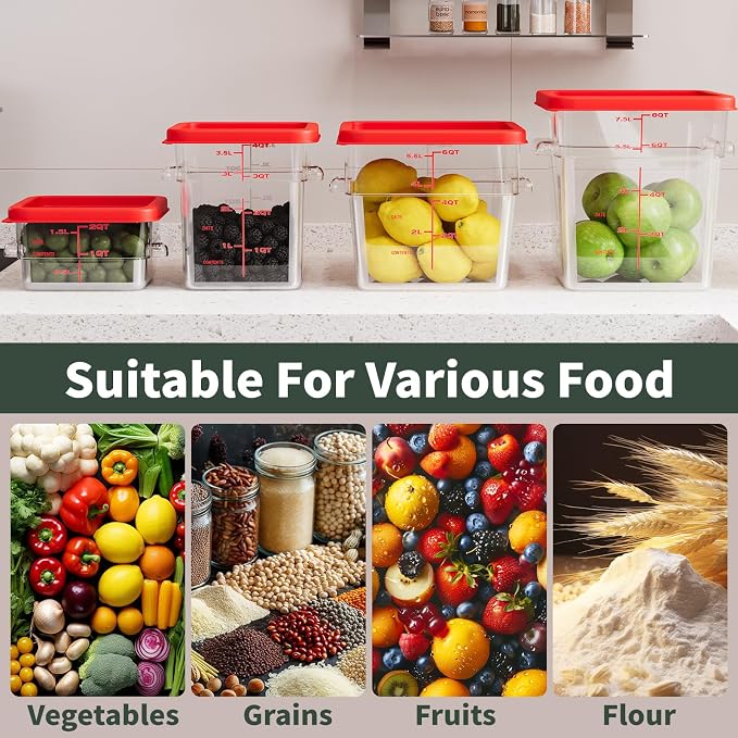 4 Quart Set of 4 Food Storage Containers,Commercial Clear Square Food Storage Containers with Lids and Handles(BPA FREE)