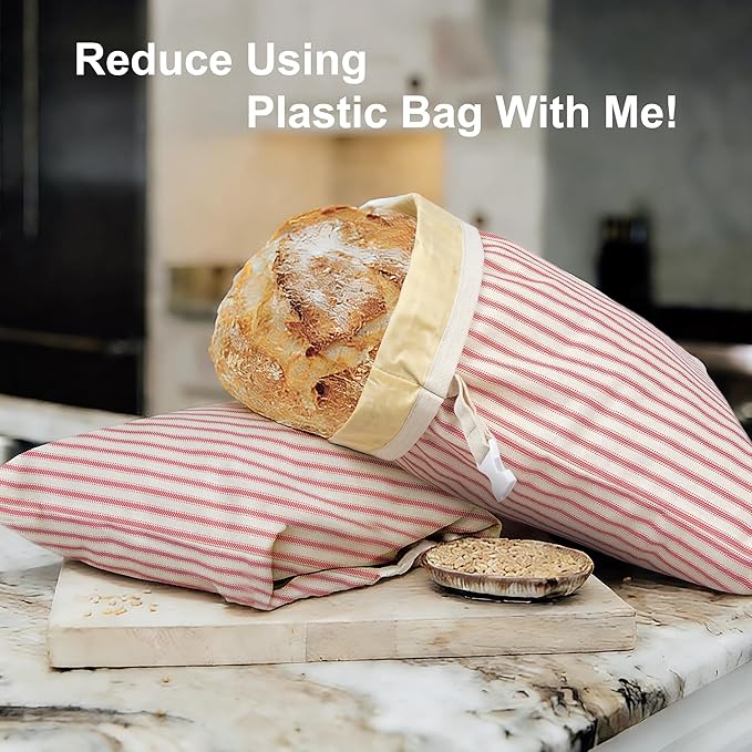 Reusable Beeswax Bread Bags for Homemade Bread & Sourdough, 2-Pack XL Airtight Food Storage Bags, Organic Cotton Linen Covers - Freezer-Friendly Freshness Preservation Keeps Fresh Longer