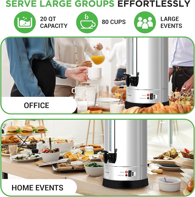 NutriChef 19L Water Boiler Hot Water Dispenser Urn | Large Electric Kettle with Keep Warm Function, Safety Lock Lid & Stainless Steel Inner Pot for Tea & Hot Beverages (Black & Silver).