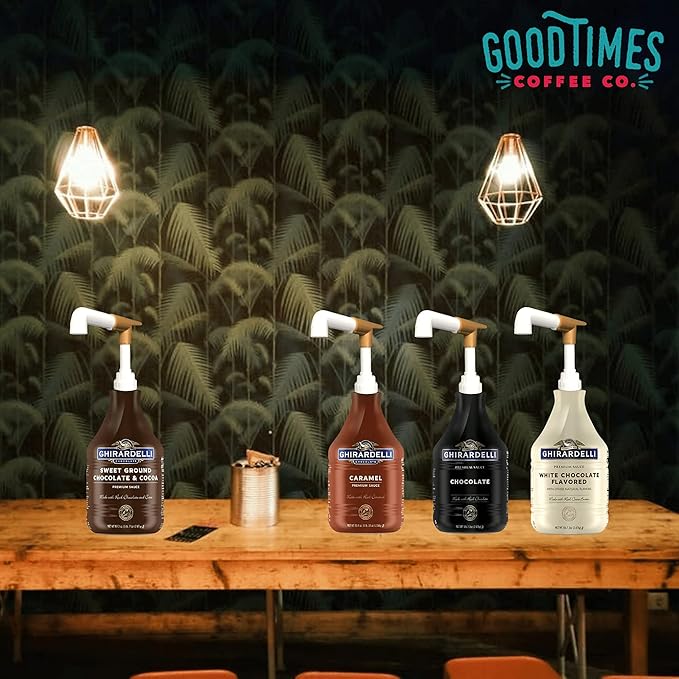 Good Times Coffee Co. Sauce Pump Dispenser for Ghirardelli Bottles (Pack of 6), Fits 87.3 to 90.4 Ounce Bottles