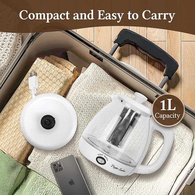 Taylor Swoden Electric Kettle With Tea Infuser, 1L Small Electric Kettle With Keep Warm, LED Light Hot Water Boiler & Heater For Coffee & Tea, Auto Shut-Off & Boil Dry Protection, Bpa Free, White