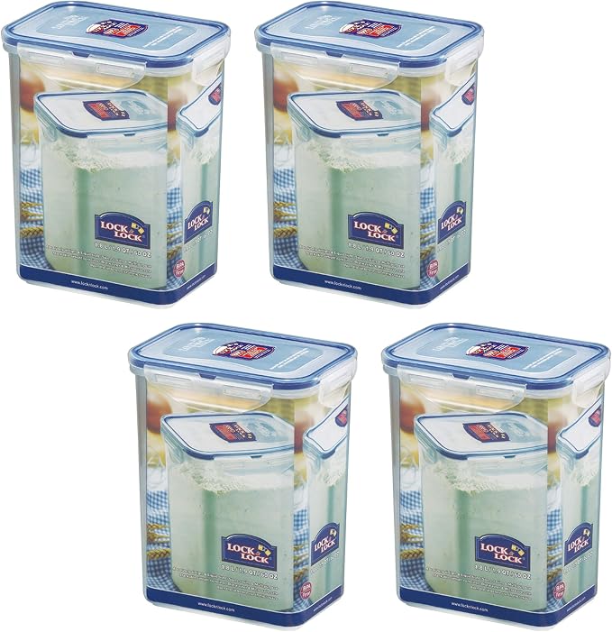 LOCK & LOCK LocknLock Easy Essentials Airtight Rectangular Tall Food Storage Container 7.61 Cup, 4 Piece, Clear