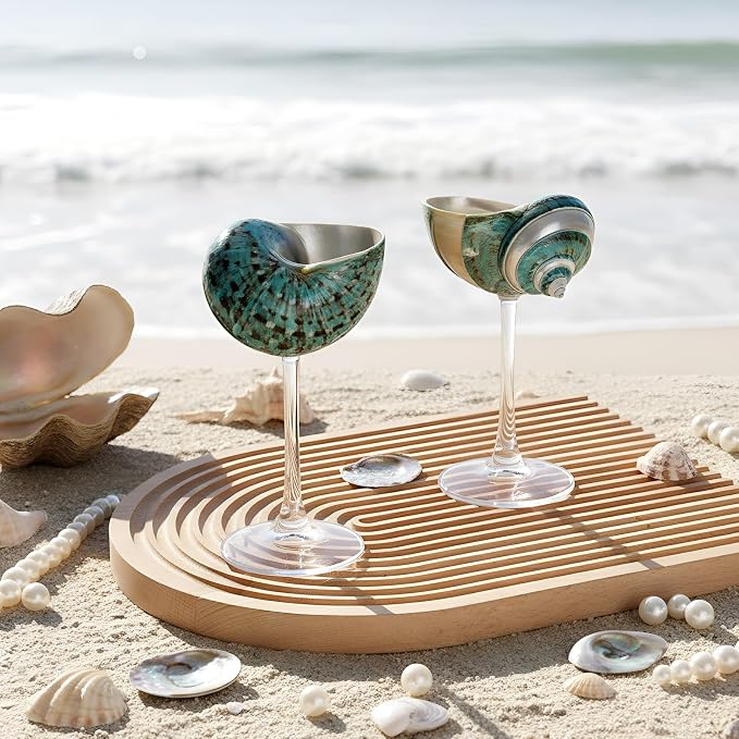 Conch Shell Wine Glasses Wedding Wine Cup Martini Goblet Cocktail Drinkware Drinking Stemware for Valentine Birthday Wedding Bridesmaids Anniversary Party(Green Conch,Clear Base,2 Pcs)