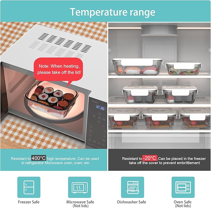 Vacuum Seal Glass Food Storage Containers, 6pcs Containerswith 10pcs Sous Vide Bags/ 1pc Automatic Pump, Meal Prep Container with Airtight Locking Lids for Lunch,Long-Lasting Freshness