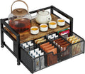 Tea Bag Organizer with 8-Compartment Mesh Drawer, Wood & Metal Holder Storage Chest for Countertop, Multi-Functional Coffee and Tea Station Box Caddy Display Rack for Kitchen Pantry, Rustic Brown
