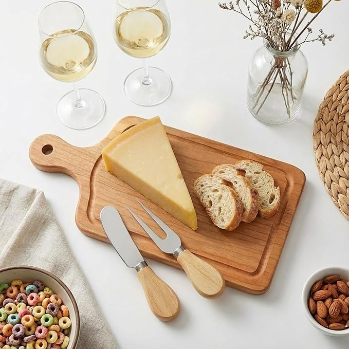 Ziliny 1 Set Bridal Baby Shower Cheese Prizes Wooden Square Board Gift Set Knives Forks Thank You Tags with Box for Guests for Valentines Bridal Baby Shower Housewarming (Cherry Wood)